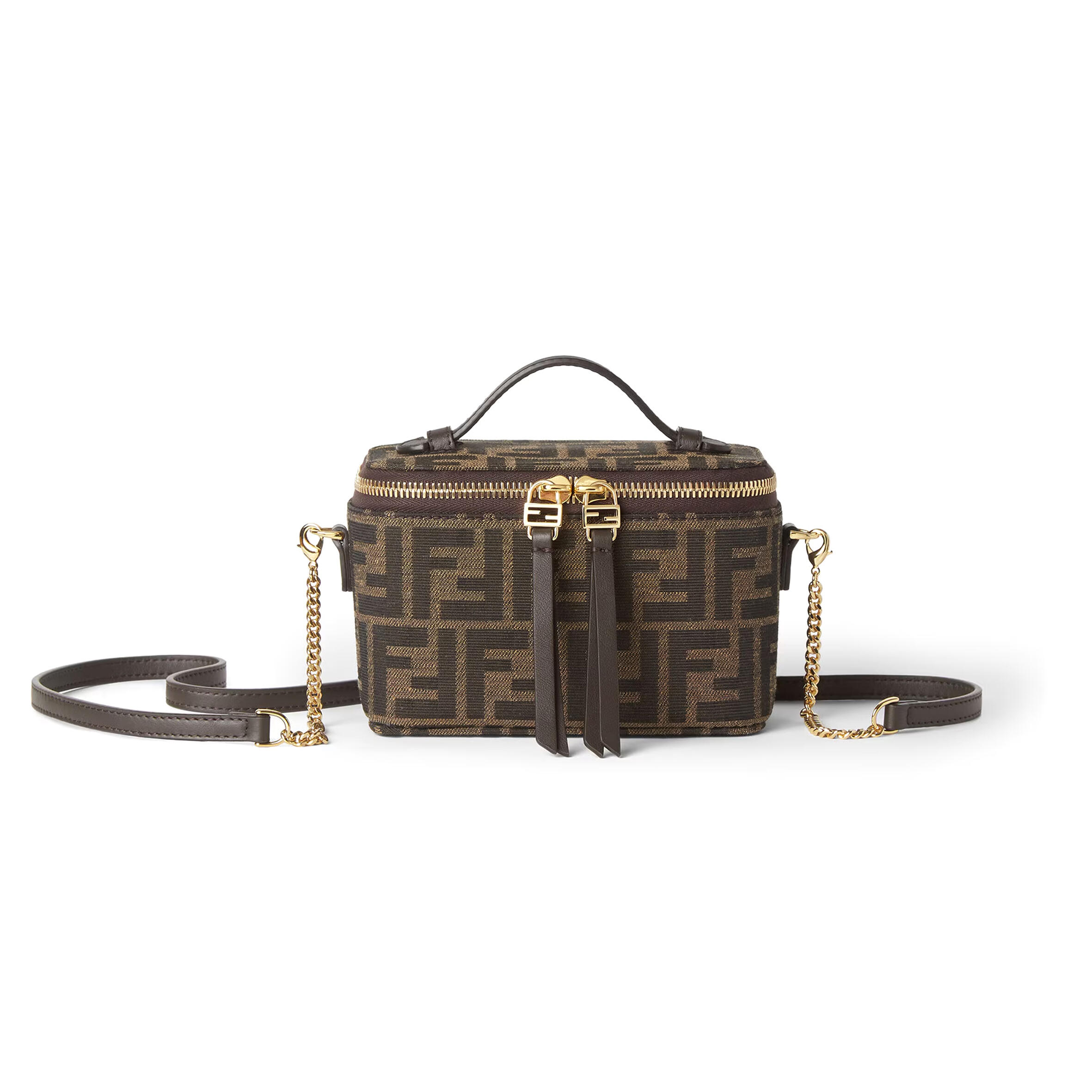 FENDI VANITY TOBACCO BROWN FF JACQUARD FABRIC MINI-BAG 8BS108AFPMF1GL7 (16*11*8cm)